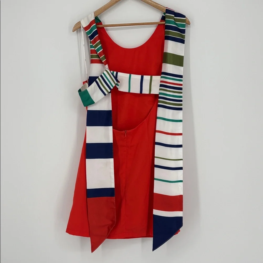 Lulus Joyful Orange Red Multi-Stripe Tie-Back Mini Dress Women’s Size Medium - Picture 5 of 9